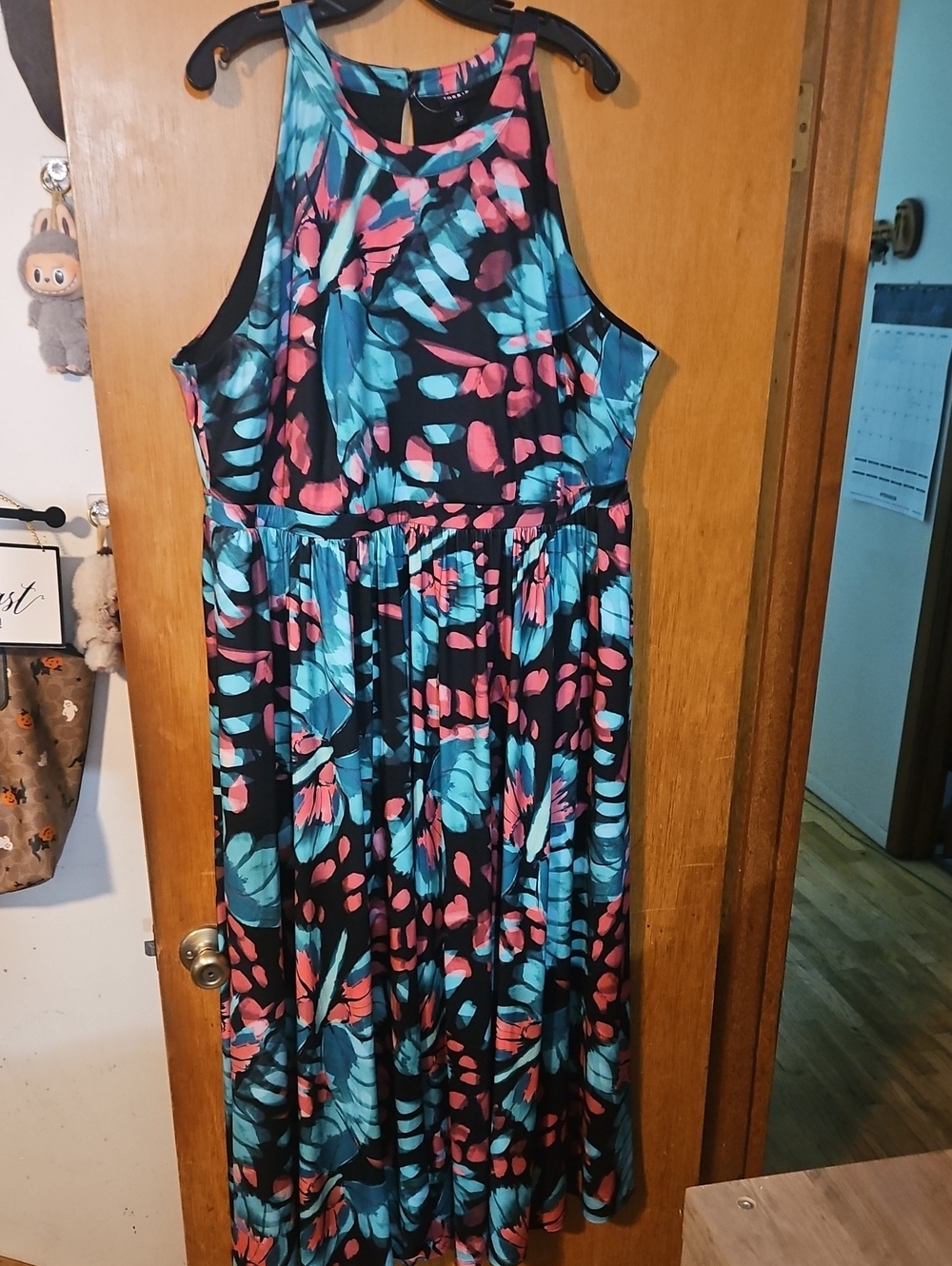 Torrid Black Maxi Dress with Blue and Pink Abstract Print - Size 3